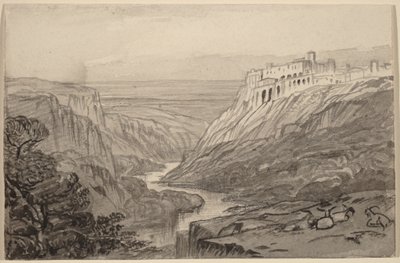 Geiter som hviler over en elvekløft (Narni, Italia) av Edward Lear