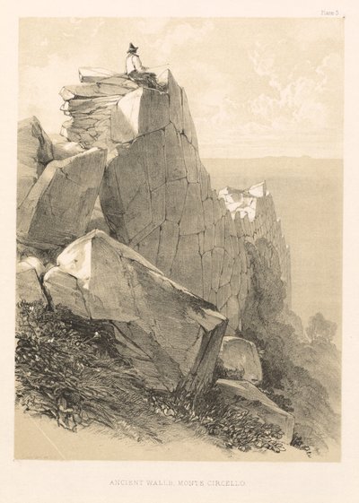 Illustrert ekskursjon i Italia vol. II: Gamle murer, Monte Circello, 1846. av Edward Lear