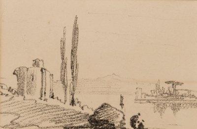 Italiensk capriccio, ca. 1837 (svart kritt på papir) av Edward Lear