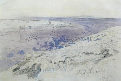 Jerusalem, 24-28 april 1858 (penn, blekk og akvarell på papir) av Edward Lear