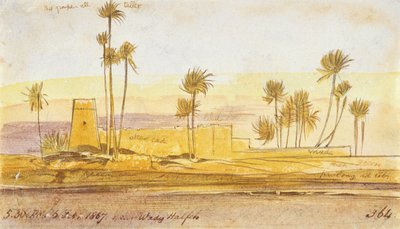 Nær Wady Halfeh, kl. 17.30, 6. februar 1867 (blekk og wc) av Edward Lear