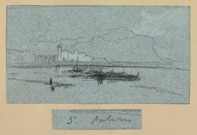 Palermo, fra utsikt over Sicilia (kritt og gouache på blått papir) av Edward Lear
