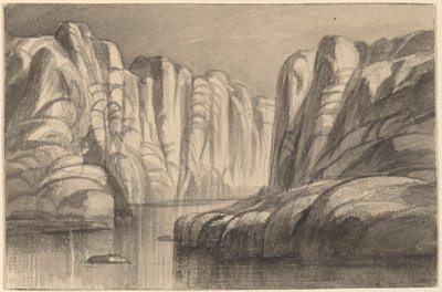 Elv som slynger seg gjennom en klippeformasjon Philae, Egypt, 18841885. av Edward Lear