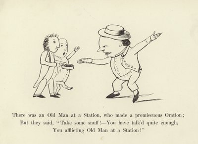 Det var en gammel mann på en stasjon, som holdt en promiskuøs tale av Edward Lear