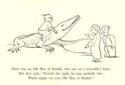 Det var en gammel mann fra Boulak, som satt på ryggen til en krokodille av Edward Lear