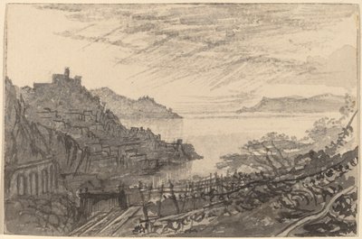 Utsikt over en bukt fra en åsside i Amalfi, 18841885. av Edward Lear