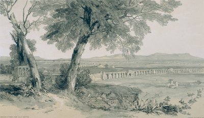 Utsikt i Roma og omegn: Campagna og Romas murer med utsikt til Alban av Edward Lear