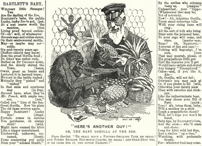 Punch tegneserie: Abraham Dee Bartlett, superintendent for London Zoo, og en babygorilla (gravering) av Edward Linley (after) Sambourne