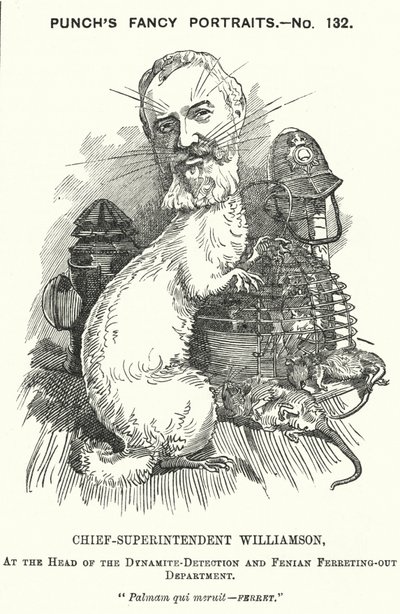Punch-tegneserie: Adolphus Williamson, britisk politimann og første sjef for detektivavdelingen til Metropolitan Police (gravering) av Edward Linley (after) Sambourne