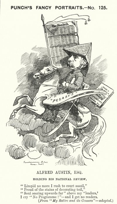 Punch tegneserie: Alfred Austin, engelsk poet og redaktør av National Review (gravering) av Edward Linley (after) Sambourne