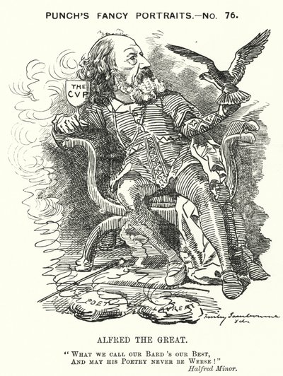 Punch tegneserie: Alfred, Lord Tennyson, engelsk poet (gravering) av Edward Linley (after) Sambourne