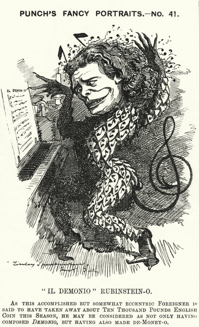 Punch tegneserie: Anton Rubinstein, russisk pianist, komponist og dirigent (gravering) av Edward Linley (after) Sambourne