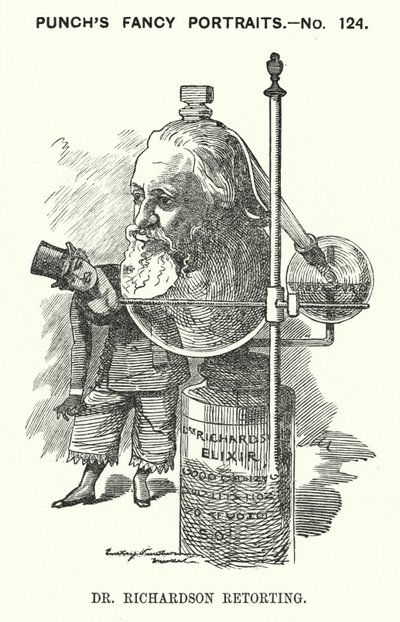 Punch tegneserie: Benjamin Ward Richardson, engelsk lege (gravering) av Edward Linley (after) Sambourne