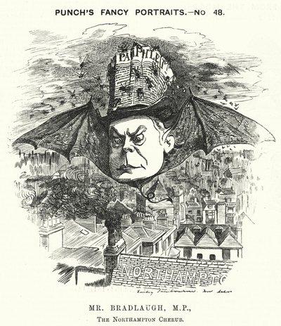 Punch tegneserie: Charles Bradlaugh, engelsk liberal politiker og ateist (gravering) av Edward Linley (after) Sambourne