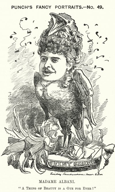 Punch tegneserie: Emma Albani, kanadisk operasanger (gravering) av Edward Linley (after) Sambourne