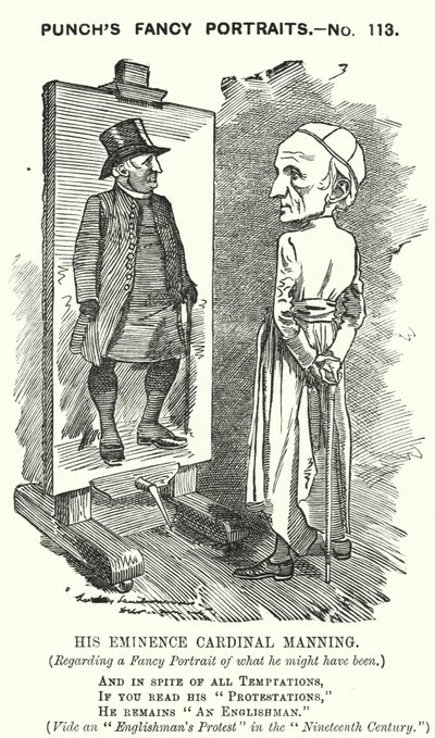 Punch tegneserie: Henry Edward Manning, engelsk kardinal og katolsk erkebiskop av Westminster (gravering) av Edward Linley (after) Sambourne
