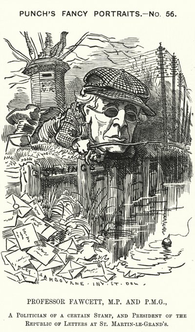 Punch tegneserie: Henry Fawcett, engelsk politiker og økonom (gravering) av Edward Linley (after) Sambourne