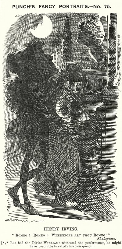 Punch tegneserie: Henry Irving, engelsk skuespiller (gravering) av Edward Linley (after) Sambourne