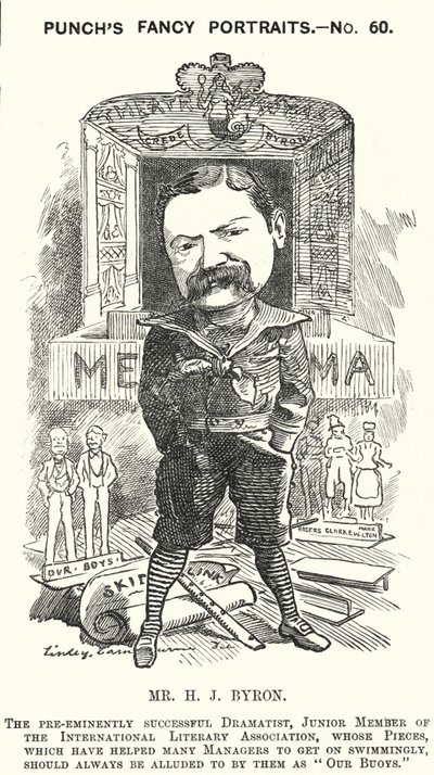 Punch tegneserie: Henry James Byron, engelsk dramatiker (gravering) av Edward Linley (after) Sambourne