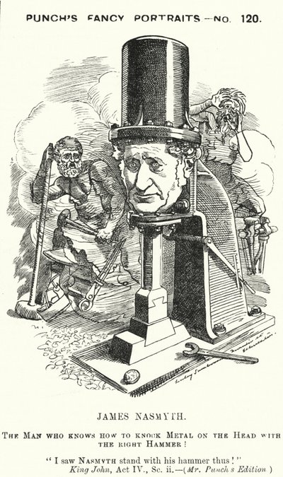 Punch tegneserie: James Nasmyth, skotsk ingeniør og oppfinner av damphammeren (gravering) av Edward Linley (after) Sambourne