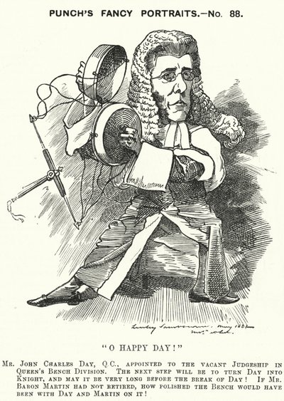 Punch tegneserie: John Charles Day, engelsk advokat og dommer (gravering) av Edward Linley (after) Sambourne