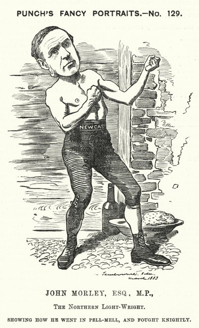 Punch tegneserie: John Morley, engelsk liberal politiker (gravering) av Edward Linley (after) Sambourne