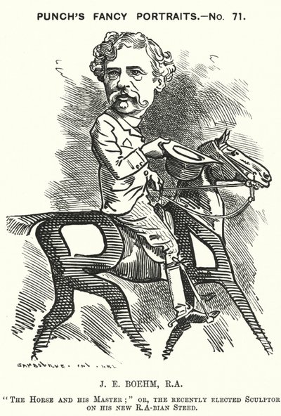 Punch tegneserie: Joseph Edgar Boehm, engelsk skulptør (gravering) av Edward Linley (after) Sambourne