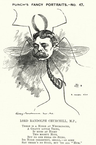 Punch tegneserie: Lord Randolph Churchill, engelsk konservativ politiker (gravering) av Edward Linley (after) Sambourne
