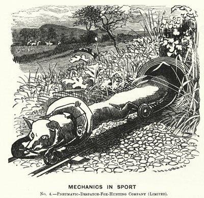 Punch tegneserie: Mechanics in Sport. No 4. - Pneumatic Despatch Fox Hunting Company (Begrenset) (gravering) av Edward Linley (after) Sambourne
