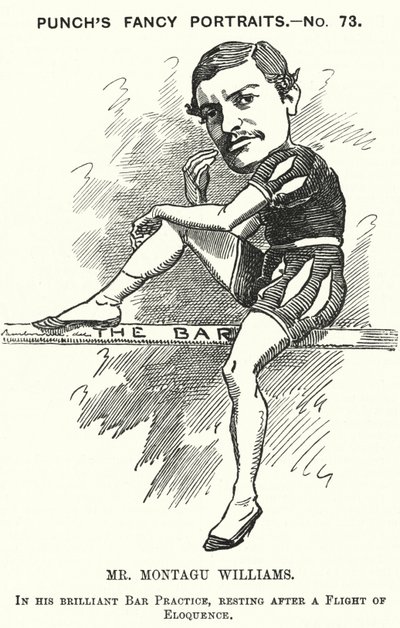 Punch tegneserie: Montagu Williams, engelsk lærer, soldat, skuespiller, dramatiker, advokat og sorenskriver (gravering) av Edward Linley (after) Sambourne