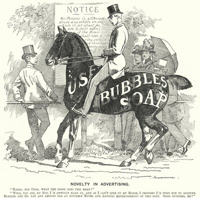 Punch tegneserie: Novelty in Advertising (gravering) av Edward Linley (after) Sambourne
