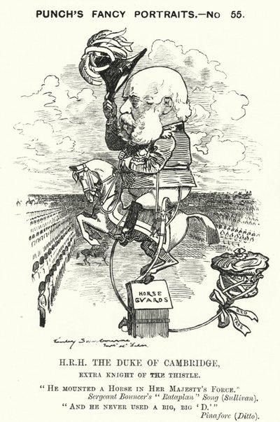 Punch tegneserie: Prince George, Duke of Cambridge, britisk soldat (gravering) av Edward Linley (after) Sambourne