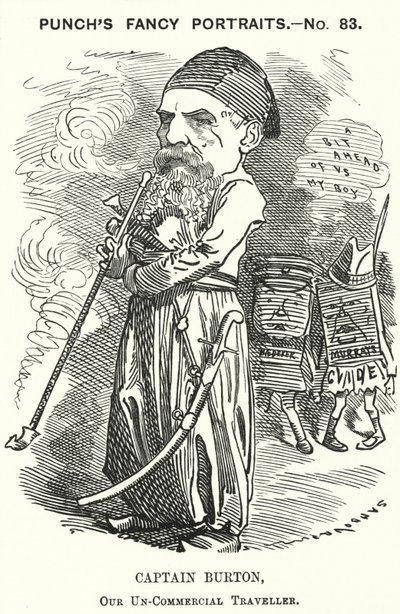Punch tegneserie: Richard Burton, engelsk oppdagelsesreisende, geograf og diplomat (gravering) av Edward Linley (after) Sambourne