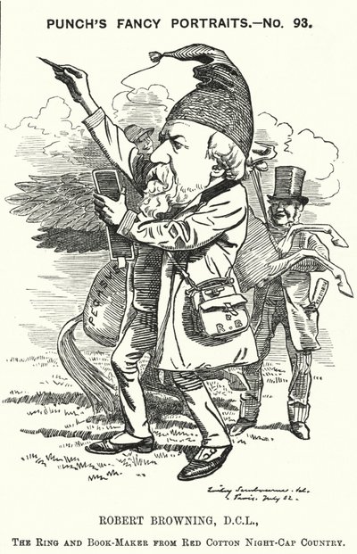Punch tegneserie: Robert Browning, engelsk poet og dramatiker (gravering) av Edward Linley (after) Sambourne