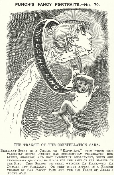 Punch tegneserie: Sarah Bernhardt, fransk skuespillerinne (gravering) av Edward Linley (after) Sambourne