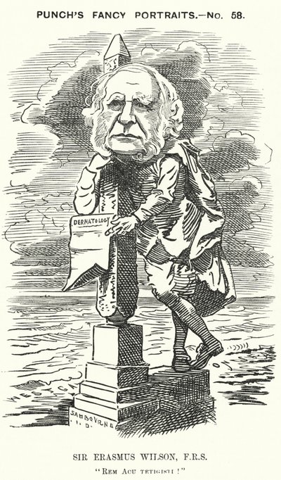 Punch tegneserie: Sir Erasmus Wilson, engelsk kirurg og hudlege (gravering) av Edward Linley (after) Sambourne