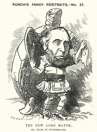 Punch tegneserie: Sir John Ellis, Lord Mayor of London i 1881 (gravering) av Edward Linley (after) Sambourne