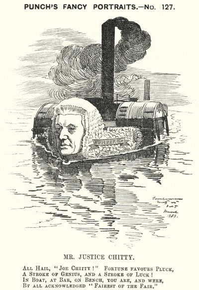 Punch tegneserie: Sir Joseph William Chitty , engelsk dommer, liberal politiker og idrettsmann (gravering) av Edward Linley (after) Sambourne