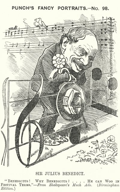 Punch tegneserie: Sir Julius Benedict, tyskfødt komponist og dirigent (gravering) av Edward Linley (after) Sambourne