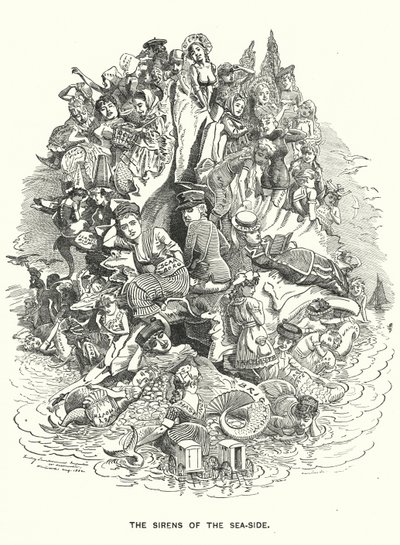 Punch tegneserie: The Sirens of the Sea-Side - britiske feriesteder ved kysten (gravering) av Edward Linley (after) Sambourne