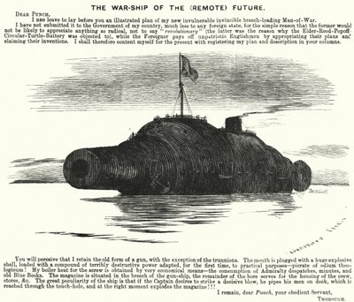 Punch tegneserie: The Warship of the (Remote) Future (gravering) av Edward Linley (after) Sambourne