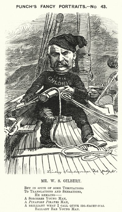 Punch tegneserie: WS Gilbert, engelsk dramatiker og librettist (gravering) av Edward Linley (after) Sambourne