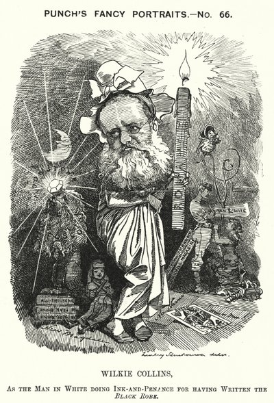 Punch tegneserie: Wilkie Collins, engelsk romanforfatter, dramatiker og novelleforfatter (gravering) av Edward Linley (after) Sambourne