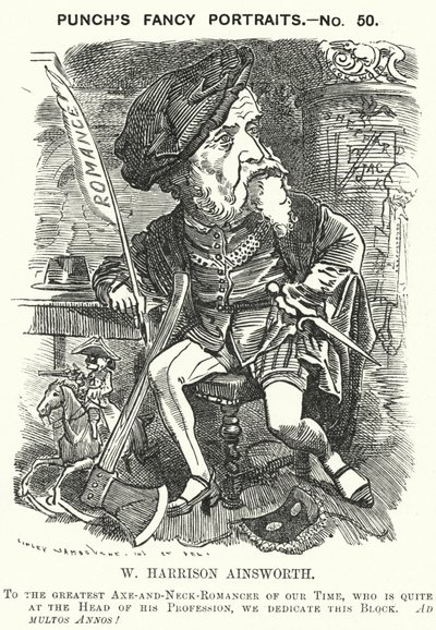 Punch tegneserie: William Harrison Ainsworth, engelsk historisk romanforfatter (gravering) av Edward Linley (after) Sambourne