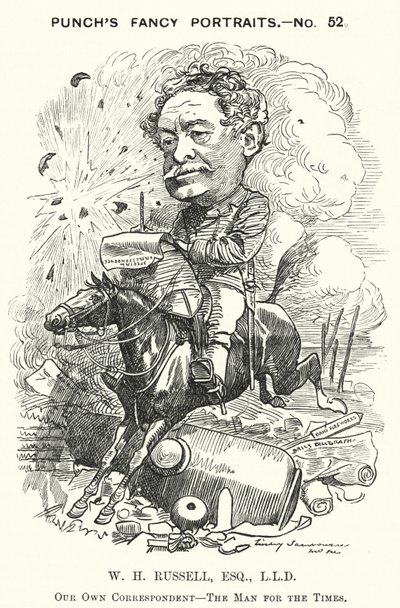 Punch tegneserie: William Howard Russell, irsk journalist og krigskorrespondent (gravering) av Edward Linley (after) Sambourne