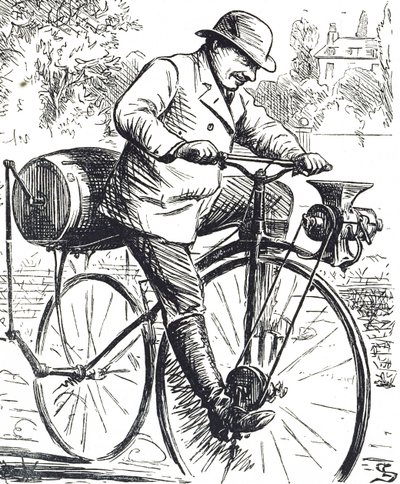 Tegneserie som viser en kaffekvernsykkel av Edward Linley Sambourne