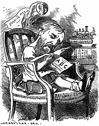 Evelyn Ashley (1836-1907) engelsk forfatter og liberal politiker: sønn av 7. jarl av Shaftesbury. Tegneserie av Edward Linley Sambourne i Fancy Portraits-serien fra Punch London april 1881 da Ashley var undersekretær i Board of Trade. av Edward Linley Sambourne