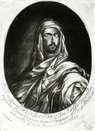 Hans eksellens Hamet Ben Hamet Ben Haddu Otter, utgitt av John Lloyd, 1682 (mezzotint) av Edward Luttrell