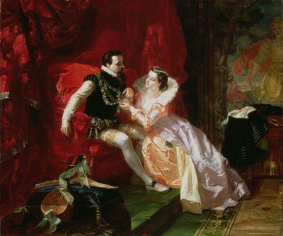Leicester og Amy Robsart i Cumnor Hall, 1866 av Edward Matthew Ward