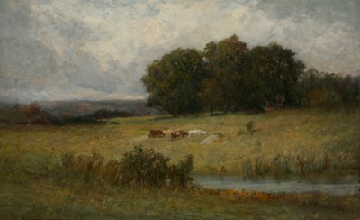 Lys scene av storfe nær Stream. av Edward Mitchell Bannister